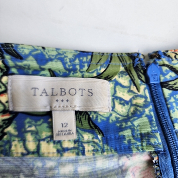 Talbots Pineapple Print Skirt Women's Blue Green Yellow Stretch Cotton Sz 12 - Picture 6 of 10